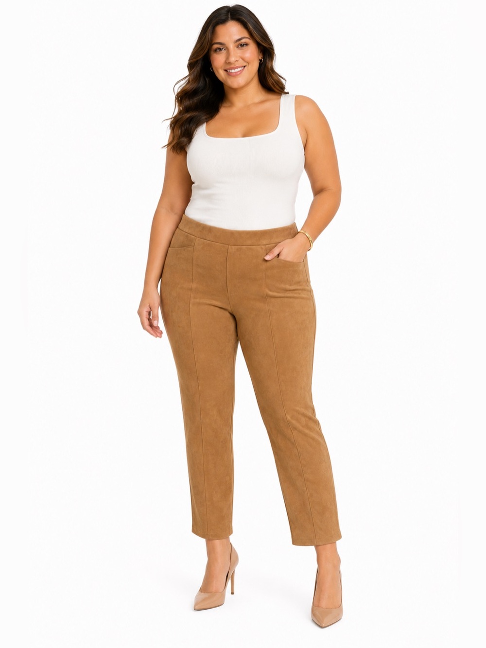 Mexx Camel Suede-Look Pull-On Pants